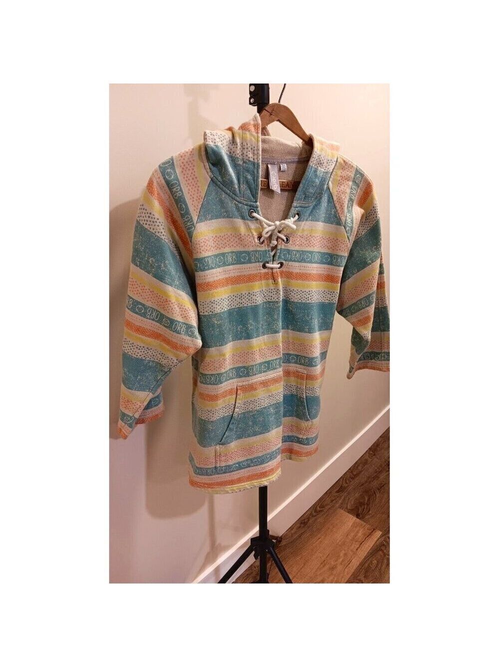 ORB Large Women's Hoodie Striped Pullover Hooded Sweater Excellent Condition